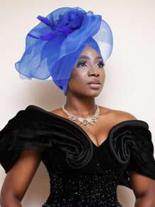 1pc African Traditional Air Layer Mesh Solid Color Fascinator/Derby/Kentucky Derby Hat For Women - Multicolor - View 17