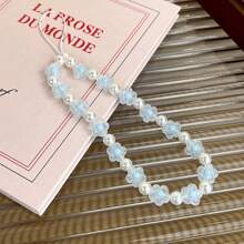 1pc Flower & Faux Pearl Beaded Lanyard, Phone Strap, Bag Charm Gifts For Mother, Family, Friends, Birthday, Holiday Phone Charm, Phone Chain