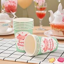 10pcs/9oz Sweet Dreams Theme Cute Cartoon Design Disposable Paper Cups, Birthday Party Table Items