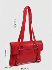 1 pieza Bolso de hombro cruzado casual de mujer con estilo de calle vintage Y2K, decoración de metal de múltiples correas, gran capacidad, adecuado para salidas, citas, fiestas - Rojo - Ver 5