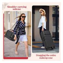 HUIQIN Leather Makeup Train Case Rolling Cosmetic Case Lockable Travel Case Beauty Trolley With 4 Wheels, Portable Bag, Ideal Gift For Girls, Womens,Professional Artists Black - Multicolor - View 4