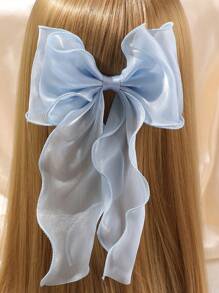 1pc Pastoral Style Double Layer Mesh Bow Hair Clip, Sweet & Cute Princess Style, Suitable For Daily Life, Spring/Summer Vacation - Blue - View 2