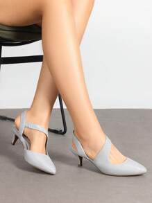 Women's Kitten Heels Fashion Pumps Closed Toe Pointed Toe Stiletto Low Heel Strappy Comfortable Party Dance Wedding Dress Shoes - 銀色 - 查看 3