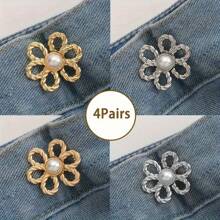 1/2/4 pares de hebillas de cintura con diseño floral, ajustadores de cintura para faldas y pantalones vaqueros - Hebillas desmontables para ajustar el tamaño de la cintura de pantalones y faldas sin necesidad de coser, herramienta perfecta para ajustar la cintura