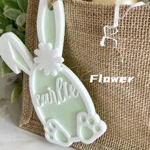 1 pieza Etiqueta con el nombre personalizada de conejo de Pascua con diseño floral, adorno de Pascua