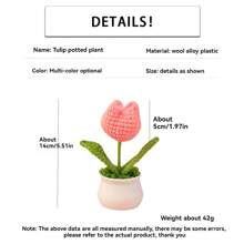 1pc Handmade Crocheted Yarn Simulation Tulip Potted Plant, Round Cute Woven Yarn Tulip, 1 Double Headed Stamen, 1 Triple Headed Flower Bud, Desktop, Car, Office, Home Decoration, Small Gift, Can Be Given To Family, Friends, Classmates, Birthdays, Teachers, Souvenirs, Night Market Camping Parties, Scenic Spots Easter