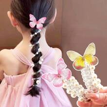 1pc/2pcs/3pcs Cute Fairy Hair Accessories, Pearl Net & Butterfly Rose Flower Spiral Hair Scrunchies, Suitable For Little Girls Braiding & Ponytail