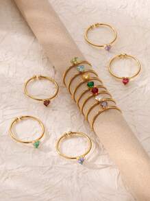 1 pieza Anillos de mujer con corazón delicado, anillo abierto de acero inoxidable diminuto con imitación de circonita, joyería de moda para damas, regalo de cumpleaños, regalos del Día de San Valentín