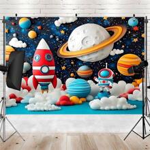1 Piece Vibrant Space Adventure Background With Astronauts And Rockets - Wall Decor For Photo Booths, Birthdays, Anniversaries, Holiday Parties - Easy To Hang, Perfect For Indoor And Outdoor Use, Space Room Decor