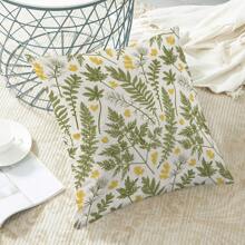 2PCS Spring Pillowcase Sage Green Wildflower Decorative Throw Pillow Mustard Yellow Mosaic Plants Seasonal Outdoor Farmhouse Linen Decorative Pillowcase Sofa With Single Side No Pillow Core - Mustard Yellow - View 5
