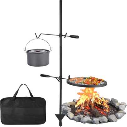 CuisinSmart Campfire Grill Grate,Heavy Duty Steel Mesh Grate,Portable Open Fire Grate Fire Pit With Height Adjustable Swivel Grill Grate And Hanger Rod For Camping