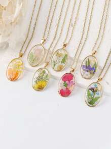 Vintage Dried Flower Sweater Chain, Resin Jewelry, Eternal Flower Light Luxury Pendant, Real Flower Dried Flower Necklace