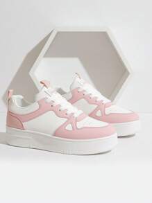 New Leather Girl's Casual Sneakers, Student Wear-Resistant Breathable Platform Thick Sole Non-Slip Skateboarding Shoes, Suitable For Youth - Pink - View 6