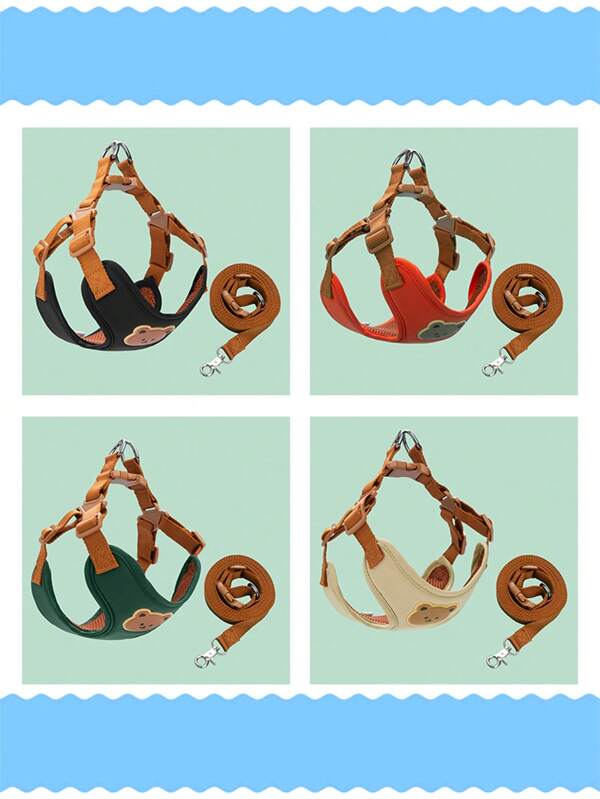 مجموعة قيادة حيوانات أليفة من البوليستر قابلة للتنفس والراحة بنمط دب تيدي جميل، مناسبة لاستخدام الدببة التيدي الصغيرة للجر في الخارج مع طوق الكلب