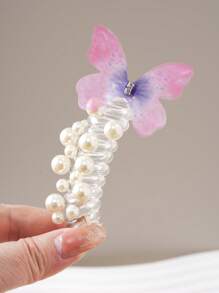 1pc/2pcs/3pcs Cute Fairy Hair Accessories, Pearl Net & Butterfly Rose Flower Spiral Hair Scrunchies, Suitable For Little Girls Braiding & Ponytail