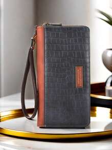 1 件时尚新款鳄鱼纹拉链钱包，适合年轻男士，实用多卡槽设计，适合作为圣诞节、新年、父亲、男朋友、毕业典礼或休闲夏季户外的生日礼物、旅行配件