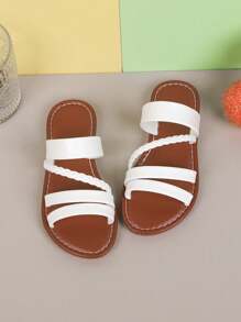 1 Pair Girls Summer New Flat Slippers, Children Non-Slip Soft Bottom Indoor/Outdoor Comfortable Casual Slippers, Fashionable Girl Shoes