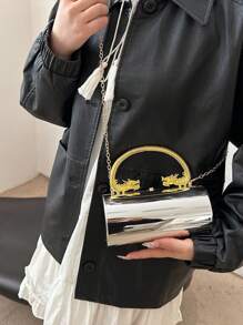 1 件时尚银色亚克力金属外观手提包，带龙头和龙鳞手柄，斜挎包非常适合晚会、婚礼、派对、俱乐部，是情人节或生日礼物的理想选择 - 銀色 - 查看 11