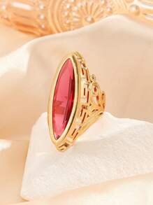 1pc Fashionable & Elegant Women Ruby Ring, Suitable For Gifts, Daily Wear - Yellow Gold - View 4