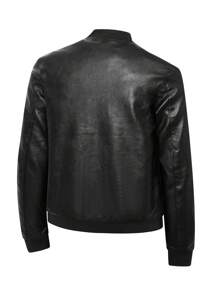 Giacca da pilota in pelle PU da uomo, casual, con maniche lunghe, chiusura lampo, colletto a baseball e tasche