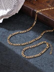 1 套现代时尚男女通用嘻哈手链和项链配饰组合，适合日常佩戴或聚会装 - 金黃色 - 查看 4