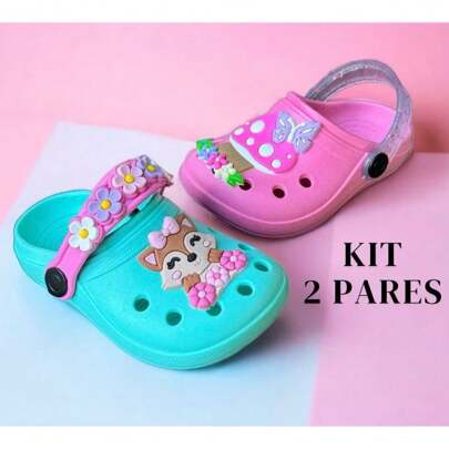 Kit 2 Pares Sandalia Babuche Infantil Menina