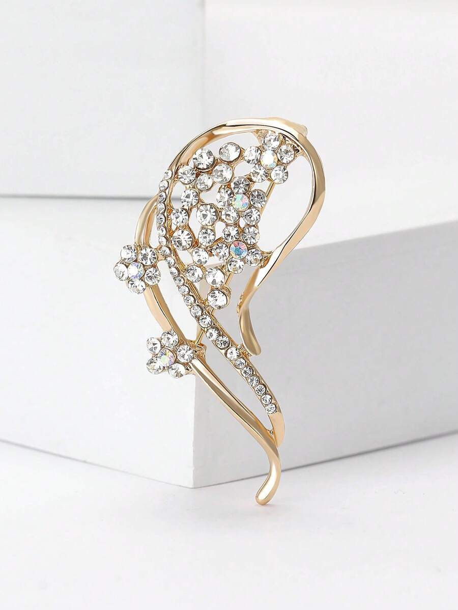 女士时尚水钻花朵胸针 植物胸针 礼服套装别针配饰 派对宴会礼物 - Flower - 查看 1