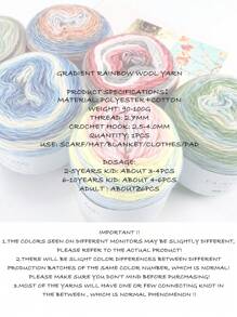 1 件 100 克渐变彩虹羊毛纱彩虹羊毛纱柔软手工编织蛋糕纱帽子围巾毛衣染色钩编花式混纺纱针织纱，生日装饰，圣诞礼物，节日必备，个性化礼物，秋季家居装饰