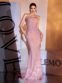 LOVE&LEMONADE Mermaid Hem Cami Bridesmaid Dress - Baby Pink - View 2