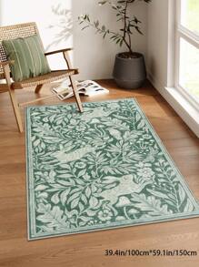 1 Piece Rectangle Faux Cashmere Carpet With Flower Bunny Print. Green Area Rugs For Living Room, Soft Carpet For Bedroom, Home Decoration, Soft And Fluffy Rug For Bed Room, Delicate To The Touch, Non-Slip Washable And Foldable Area Rug. It Can Be Used In Living Room, Bedroom, Doormat, Home Decoration, Suitable For Different Seasons Of Spring, Summer, Autumn And Winter.