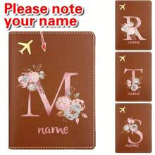 Custom Name Initial Passport Holder Stylish Personalized Faux Leather Passport Cover Texture Design For Travel School Lightweight Foldable Travel Accessories Ideal Gift - Multicolor - View 2