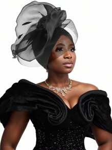 1pc African Traditional Air Layer Mesh Solid Color Fascinator/Derby/Kentucky Derby Hat For Women - Multicolor - View 10