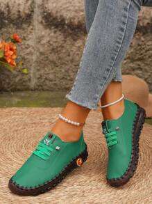 新款系带平底一脚蹬女鞋厚底防滑手工妈妈鞋大码跨境女休闲鞋
