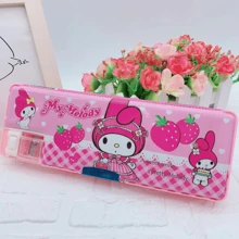 Sanrio Estuche para lápices de Kuromi lindo con sacapuntas, bolsa para bolígrafos de Hello Kitty rosa, organizador de útiles escolares y de oficina con regla y borrador de My Melody, portaplumas de Pochacco, adornos de Cinnamoroll, regalos para el aprecio de los maestros, artículos autorizados de Sanrio, de vuelta a la escuela, útiles escolares, estuche para lápices, mochila escolar.