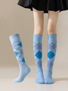 1/2/4 Pairs Of Spring And Autumn Women's Wear European And American Diamond-Plaid Jk Calf Socks, Breathable Sweat Absorption, Suitable For Dating Parties, Cosplay Dress Up Calf Socks, Y2k, Cozy - Multicolor - View 14