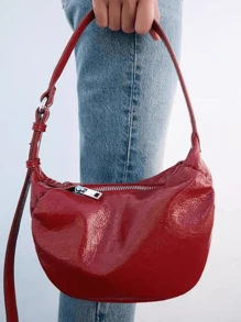 时尚摇滚风格可折叠超大腋下包，可折叠褶皱蜡皮单肩包，适合外出、购物、聚会 - 紅色 - 查看 3