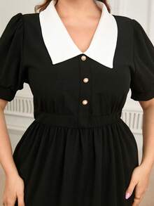 DEARCASE Plus Size Women's Color Block Collar Short Sleeve Dress - Black - View 6