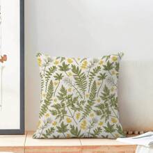 2PCS Spring Pillowcase Sage Green Wildflower Decorative Throw Pillow Mustard Yellow Mosaic Plants Seasonal Outdoor Farmhouse Linen Decorative Pillowcase Sofa With Single Side No Pillow Core - Mustard Yellow - View 4