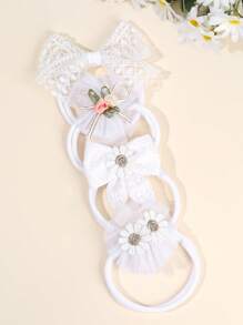 4pcs White Lace Bow Headband Baby Headband Daisy Lace Bow Hairband Wedding Elegant Headband For Toddler Girls, Infant, Newborn, Kids Baby Hair Accessories - White - View 8