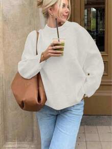 Women's Minimalist Solid Color Round Neck Long Sleeve Knit Pullover Sweater
