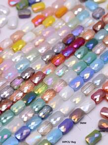 30pcs/Bag Pink Red Green Color Faceted Grid Rectangle Square Loose Beads Glass Beads Faceted Loose Spacer Beads For Jewelry Making DIY Jewelry Accessories Design