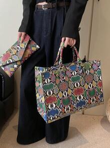 Fashionable Snake Skin Pattern All-Season Travel & Shopping Tote Bag, Extra Large Handbag - Multicolor - View 4