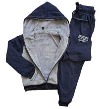Sea Surf Plush Sweatshirt Set - Children's And Youth 12 To 16 - Comfort And Warmth For Intense Cold Weather - Fully Lined Blouse And Pants - Ideal For Cold Days And Winter - 淺灰色 - 查看 3