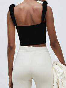 Womens Square Neck Tank Tops Fashion Sleeveless Solid Color Knit Tops Slim Fit Shirts - Black - View 7