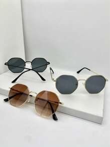 3 件装女士时尚多边形眼镜，休闲百搭，适合夏季海滩度假、户外、旅行 - 彩色 - 查看 2