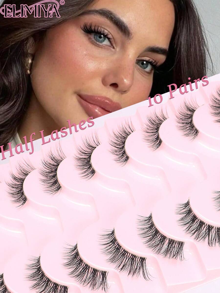 10 对天然睫毛延长，透明茎交叉鱼尾设计，优雅黑色 14 毫米