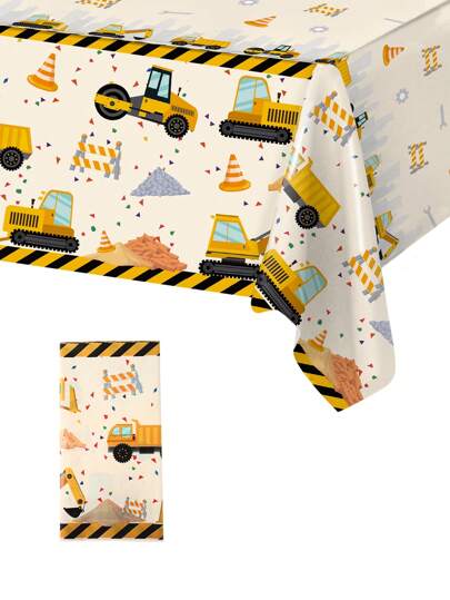 1 Stück Tischdecke/Tischläufer mit Baufahrzeug-Motiv, geeignet für Baufahrzeug-Themen Geburtstagsfeiern, Baby-Duschen, Gender-Enthüllungspartys, Neugeborenen-Partys, Familienzusammenkünfte, Tischdekorationen, Heimdekoration, Küchendekoration