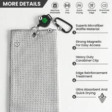 FINGER TEN Golf Towels For Golf Bags With Strong Magnetic Retractable Carabiner 24''X16'' Lightweight Absorbent Microfiber Waffle Pattern Tri-Fold Towel 1 Pack
