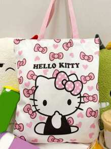 Sanrio Sac en canevas chat dessin animé Sanrio, sac à main décontracté à porter à l'épaule pour les étudiants, sac fourre-tout de grande capacité pour l'école et les déplacements, sac à bandoulière, sac fourre-tout, plage, voyage, camping, extérieur, maquillage, remise des diplômes, mariage, anniversaire, cadeau, campus, Hello Kitty