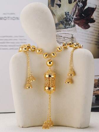 3 件套复古金色花卉灯笼流苏长项链和耳环套装，适合派对、婚礼礼物